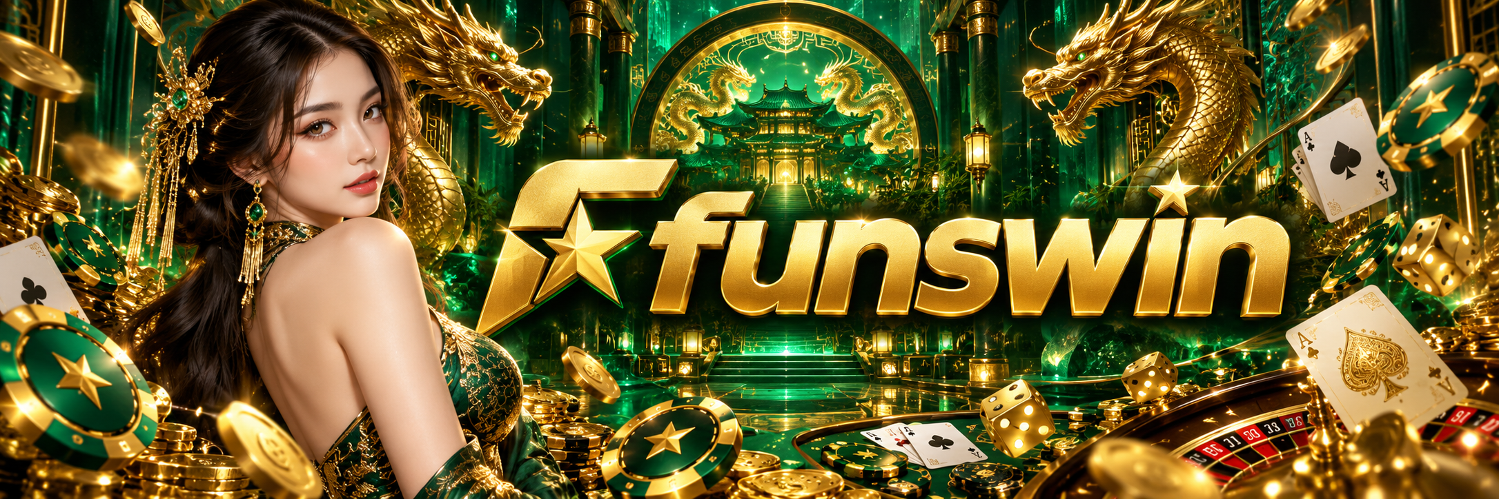 โลโก้ funswin สีทองธีม Emerald Gold